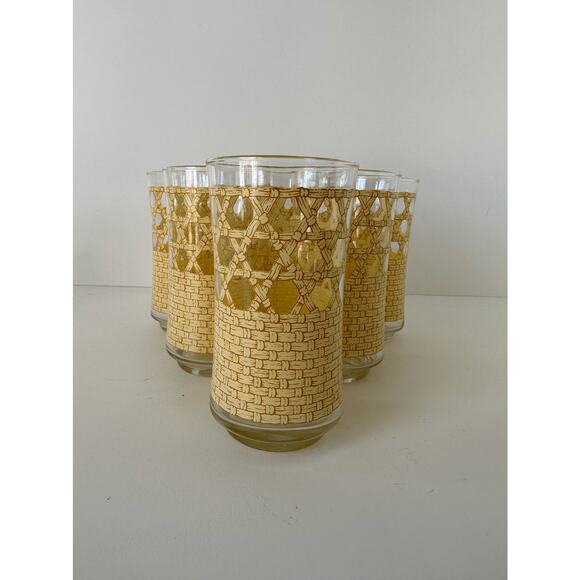 Set/6 Vintage 1970's Rattan Caned Pattern glasses tumblers water